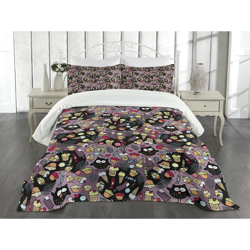 Ambensonne Owls Bedspread Crazy Birds Multicolor, Queen Coverlet/Bedspread + 2 Pillow Shams