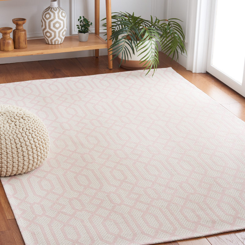 Martha Stewart 421 Cotton Geometric Rug in Pink/Ivory, Rectangle 5' x 7'