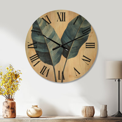 Indigo Tropical Leaves - Botanical Solid Wood Wall Clock