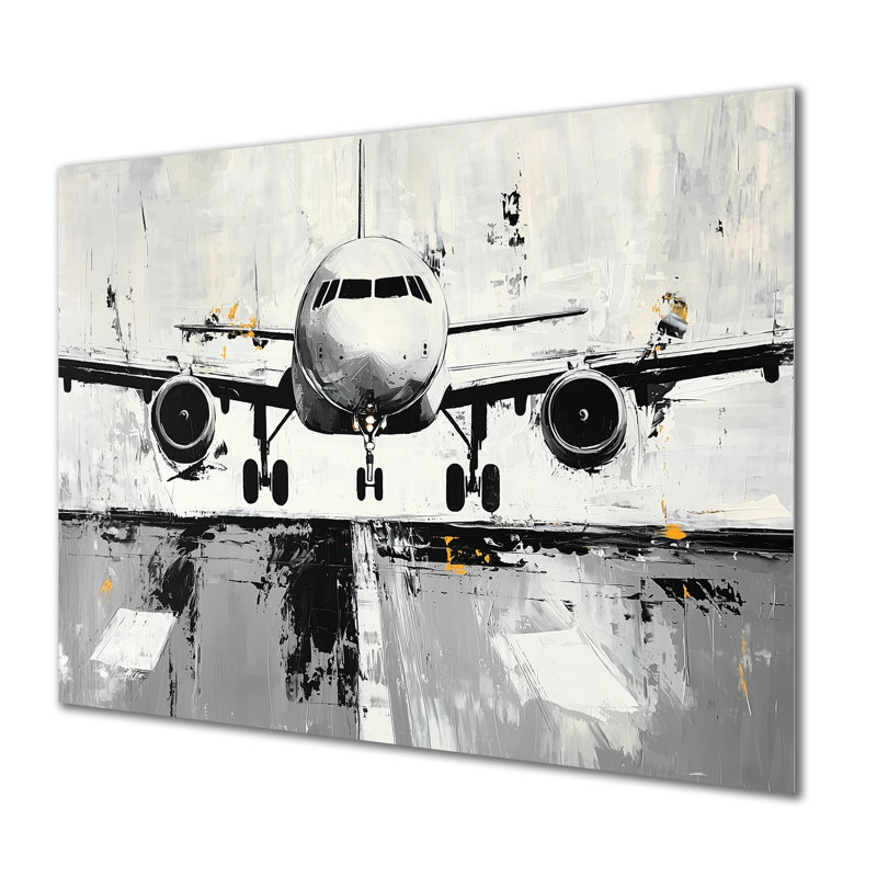 Aquarelle, avion, atterrissage sur la piste II - Avion, décoration murale en métal, impression moderne sur métal
