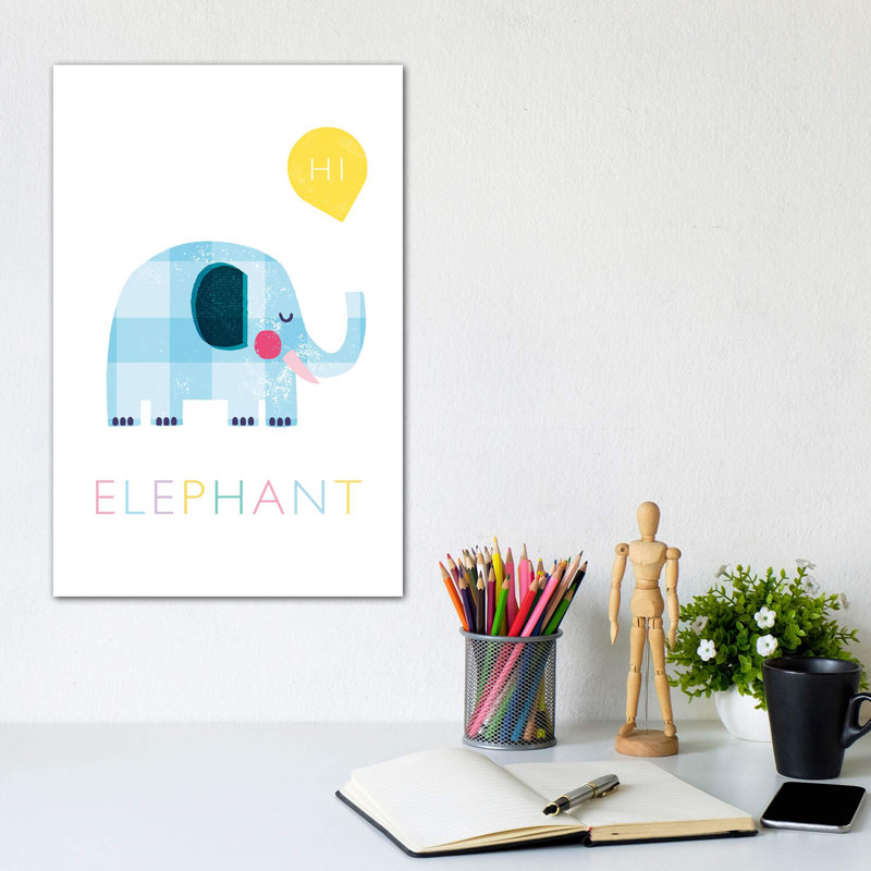 Éléphant - impression d'art graphique, Pas de tapis, Toile tendue, H 12 po x l 8 po x P 0,75 po