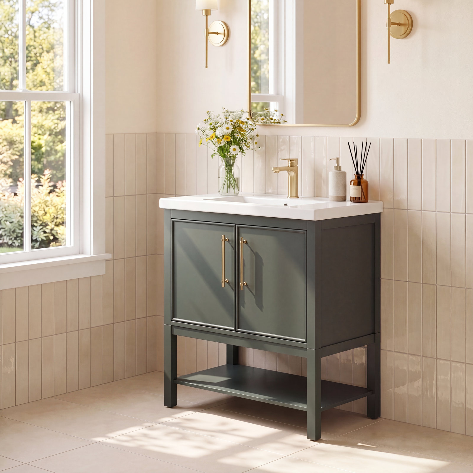 Jewell 30'' Single Bathroom Vanity, Vintage Green/Antique Brass