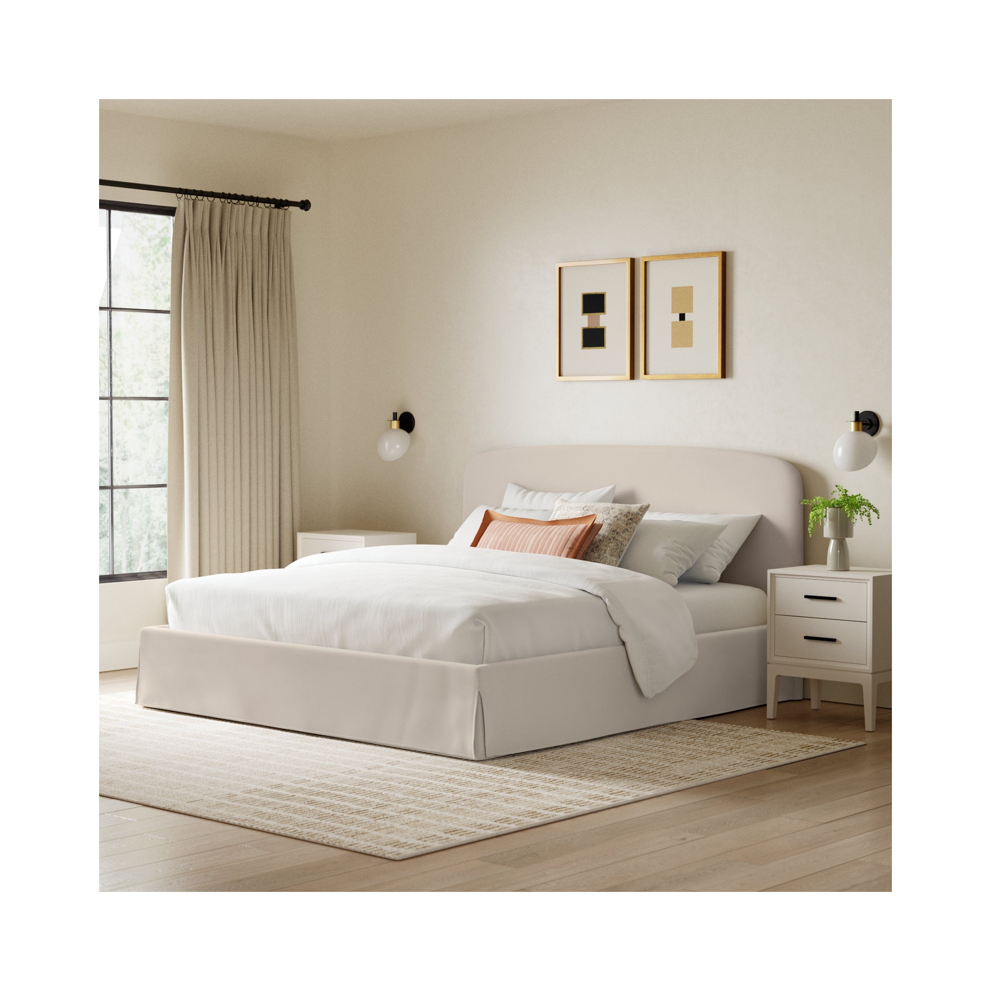Zeeba Upholstered Platform Storage Bed, King, Cream
