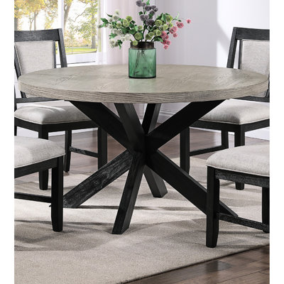 Table de salle à manger ronde, gris anthracite, finition deux tons, tissu gris, touche rustique, sièges contemporains à finition d'espace 4, style dans la cuisine