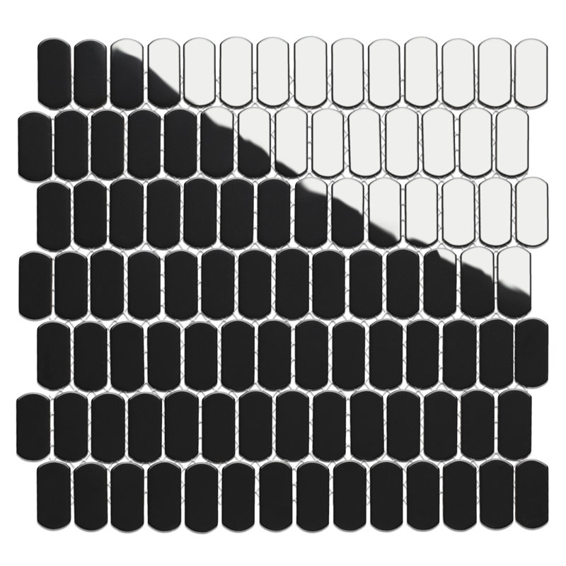 Hudson Capsule 12-1 / 4 po X 13 1/8 po Carreau de mosaïque en porcelaine, Noir brillant