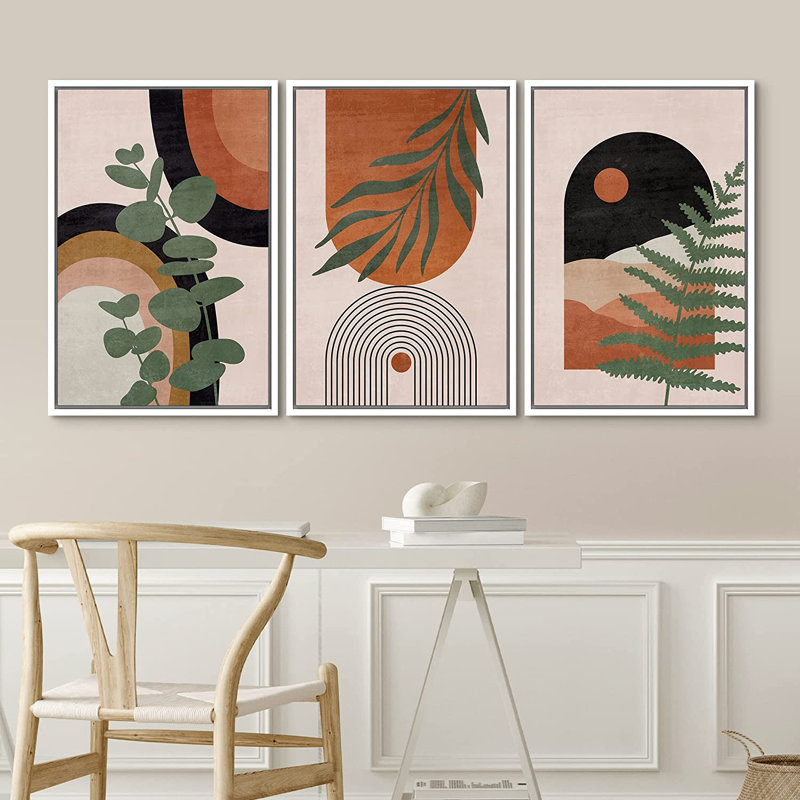 «Mid Century Modern Boho», Southwestern Desert Jungle, H 36 po x l 72 po, Cadre flottant blanc