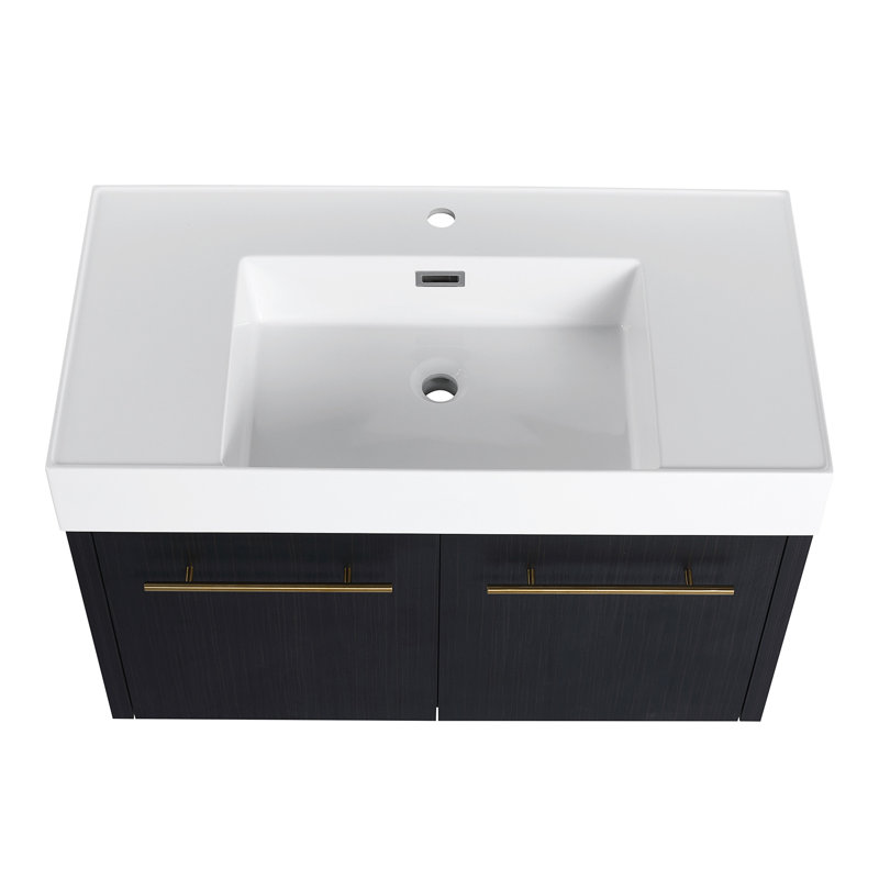 Meuble-lavabo mural 36 po avec lavabo, lavabo en résine à rebords épais, ensemble KD