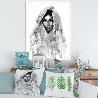 Portrait monochrome d'une jeune femme indienne I - Peinture sur toile