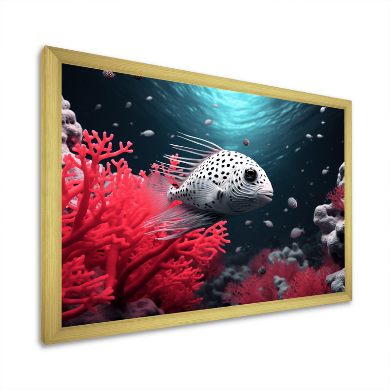 «The Graceful Pufferfish» sur toile, H 12 po x l 20 po x P 1 po, Encadrement doré