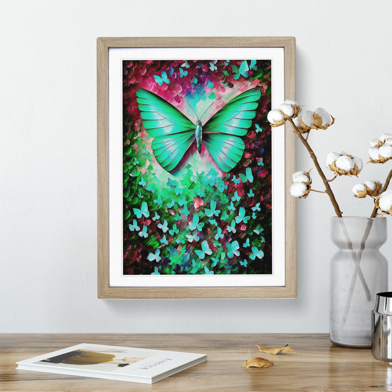 Solo Butterfly - Single Picture Frame Print, 34cm H x 25cm W x 2cm D, Oak