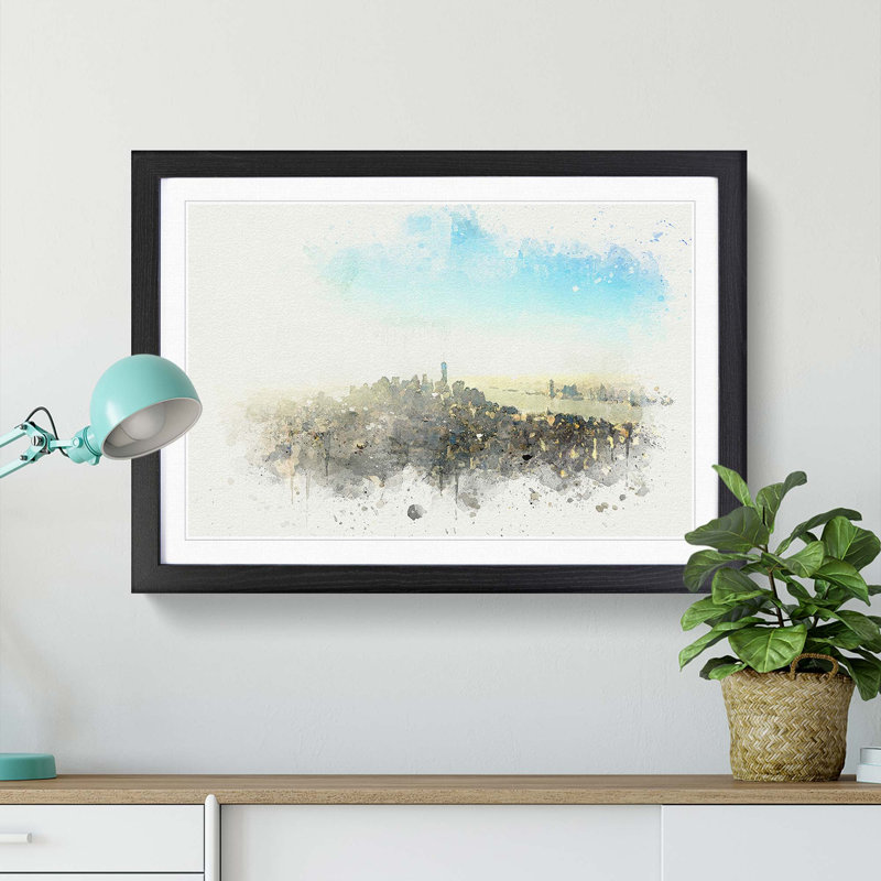 Manhattan New York in Abstract - Framed Print, 60cm H x 91cm W x 2cm D, Black