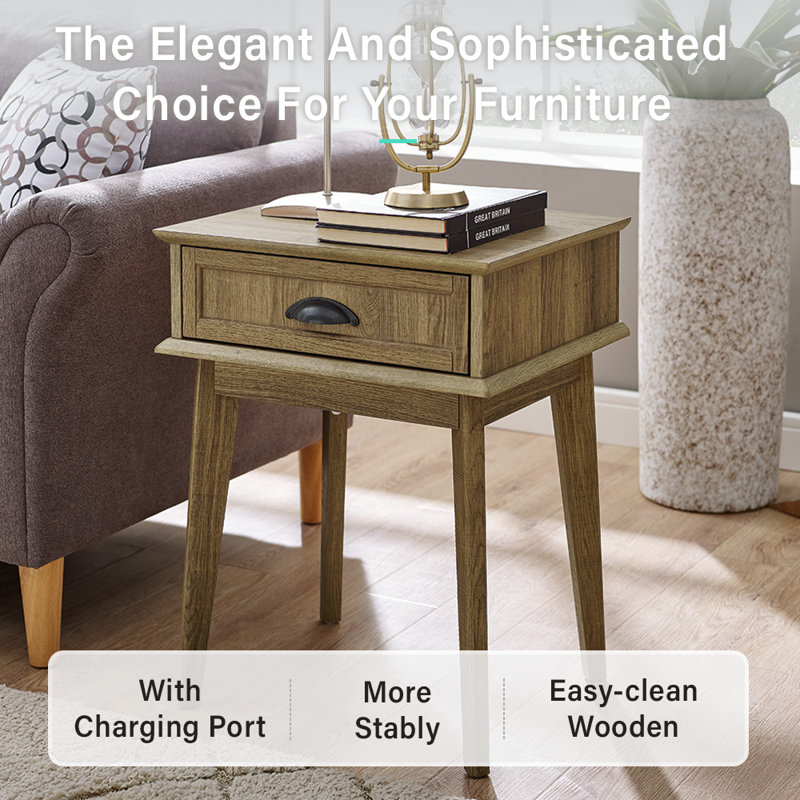 Cabral End Table with Storage - Nightstand with Drawer, Living Room, Natural