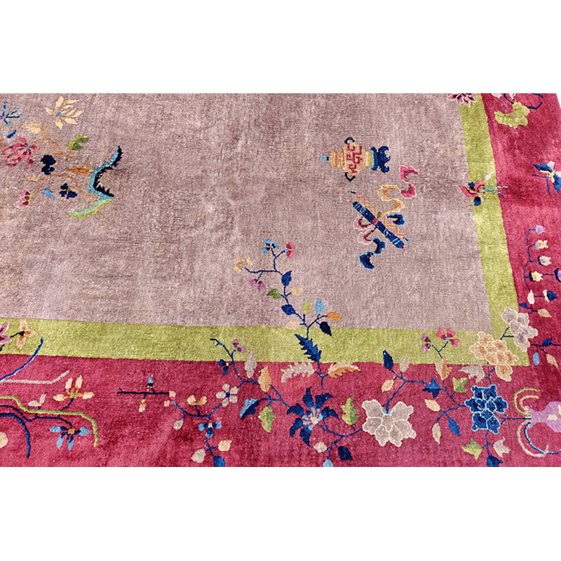 Light Purple / Lavender Color Antique Floral Room Size Chinese Art Deco Wool Rug