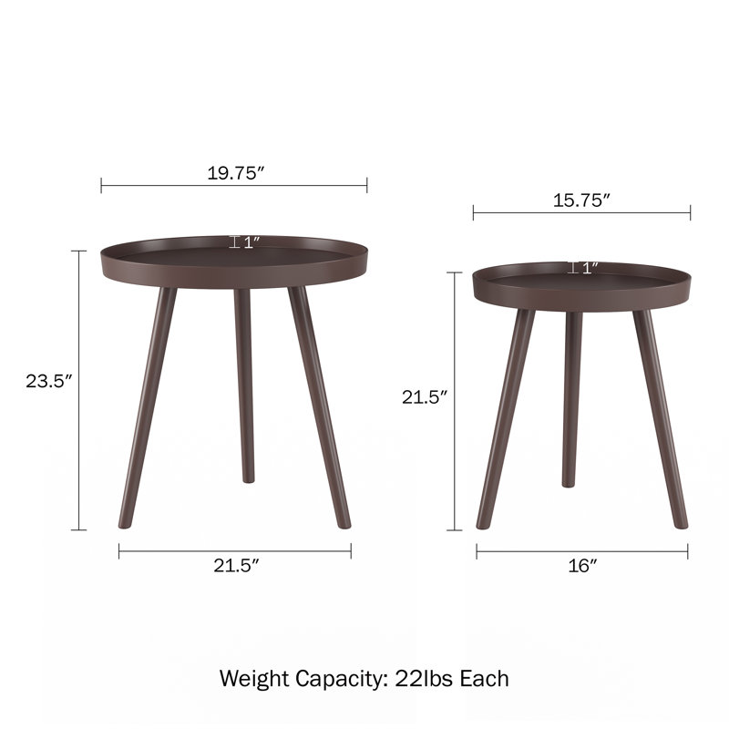 Lavish Home 2-Piece Nesting Side Table Set with Tray Tops, Brown, Brown