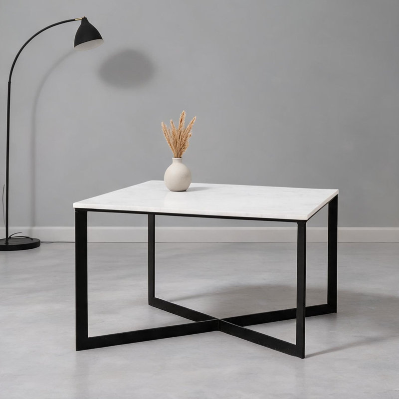 Table basse Volz avec plateau carré en marbre blanc et noir Volz