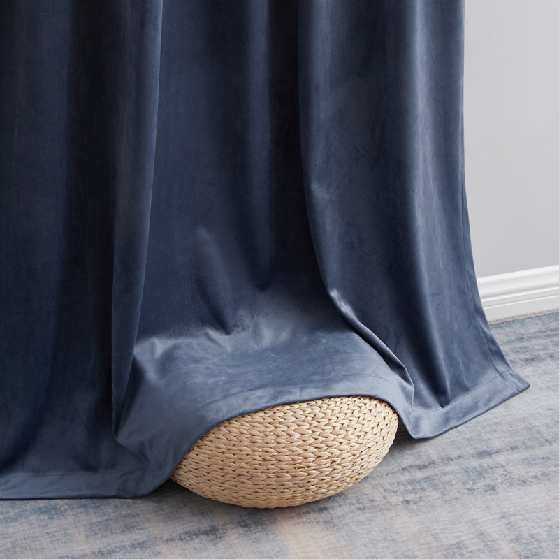Pleze Velvet Semi Sheer Curtain Pair, 54" W x 84" L, Navy Blue
