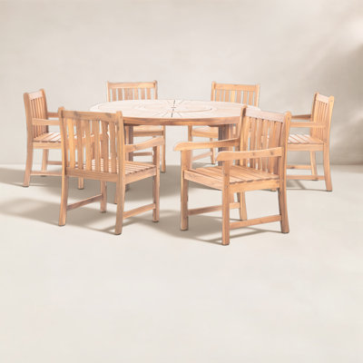 8-Person Solid Wood Round Patio Dining Set With Built-in Lazy Susan