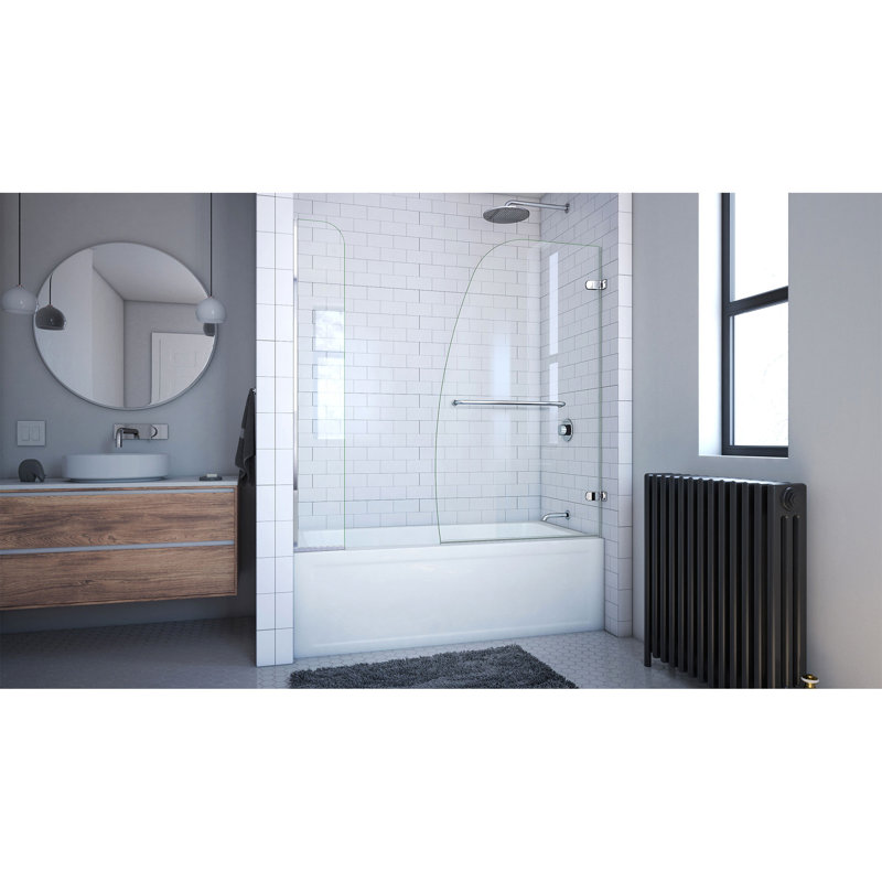 Aqua Uno 56" W x 58" H Hinged Frameless Tub Door with Extender Panel, Chrome