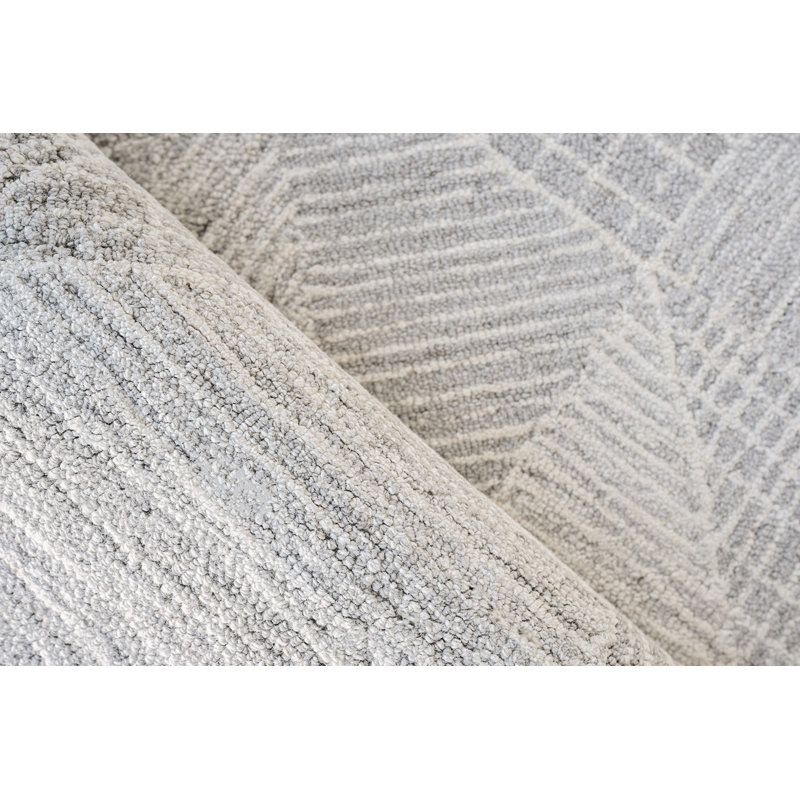 Caprice Wool Geometric Area Rug, Silver/Ivory, Rectangle 8' x 10'