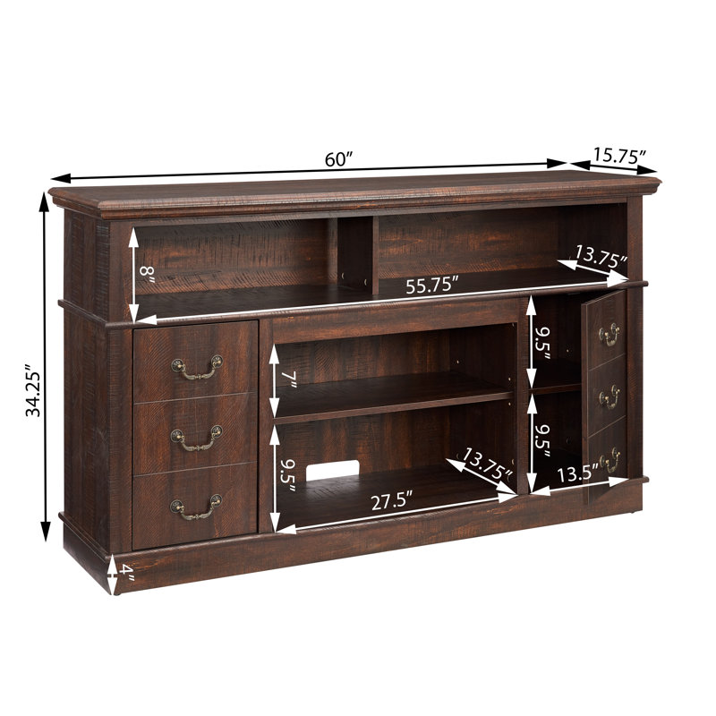 Espresso MDF Rustic Farmhouse TV Media Console with Storage, 60"