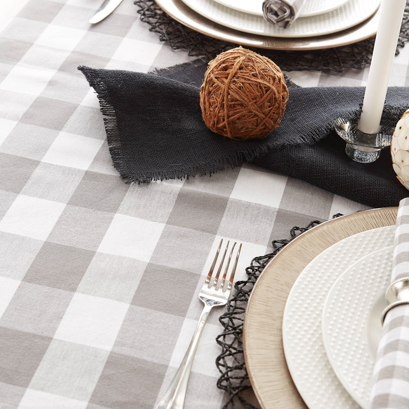 Wolsingham Gingham 100% Cotton Square Tablecloth, 52" L x 52" W, Gray
