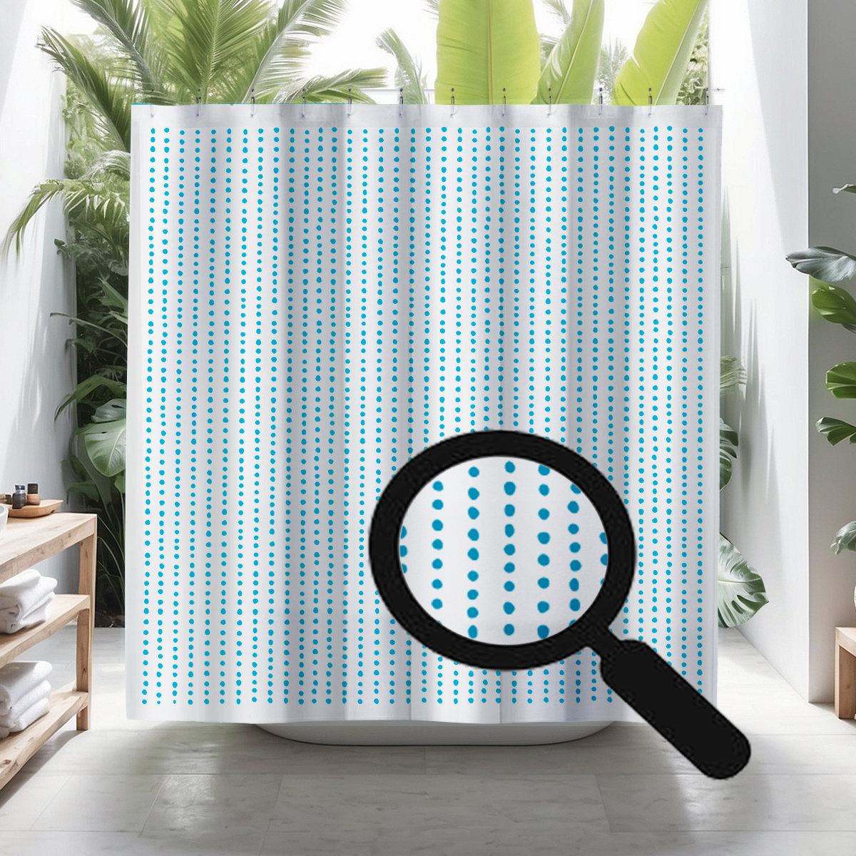 Thora Dots Mid-Century Shower Curtain, Turquoise