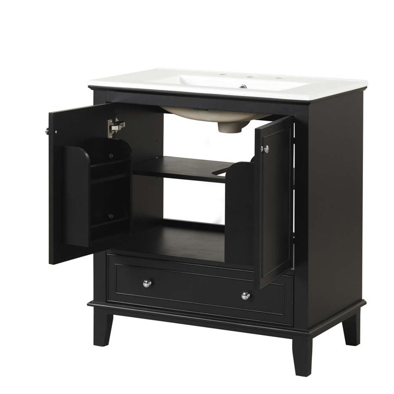 Meuble-lavabo simple avec plateau Delvina 30, Noir