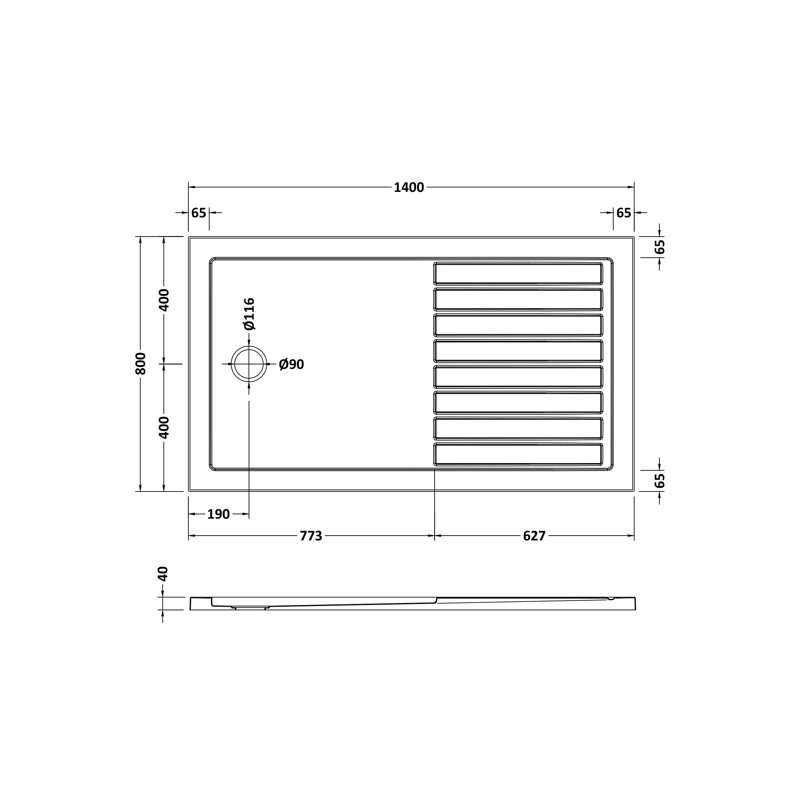 Ewell Walk in Shower Tray Plastic, 40cm H x 800cm W x 1400cm D, Slate Grey