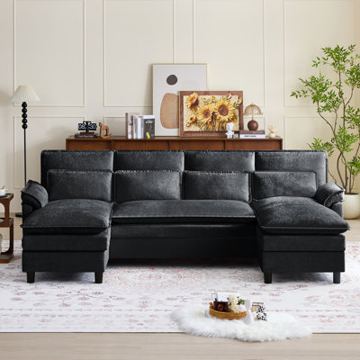 104.72" Large U-Shaped Chenille Sectional Sofa with Double Chaise, 4 Pillows, Removable Washable Covers