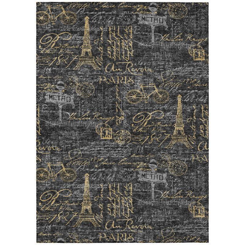 Machine Washable Indoor/Outdoor Chantille ACN2639 Novelty Rug, 8' x 10', Black