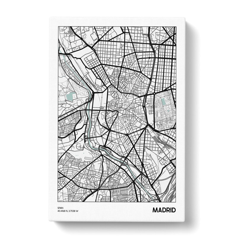 Map Madrid Spain - Wrapped Canvas Print, 91cm H x 60cm W x 3cm D