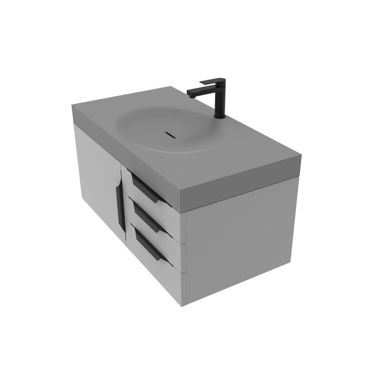 Ensemble de meuble-lavabo simple 36 po Genieva, Gris, Nickel brossé, Gris