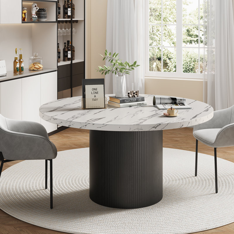 Table de salle à manger 47,2 po, Marbre blanc / noir
