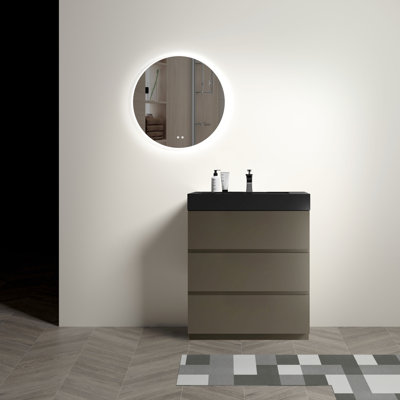 Unité de rangement de salle de bain 30 po - Gris, évier de meuble-lavabo moderne au design large