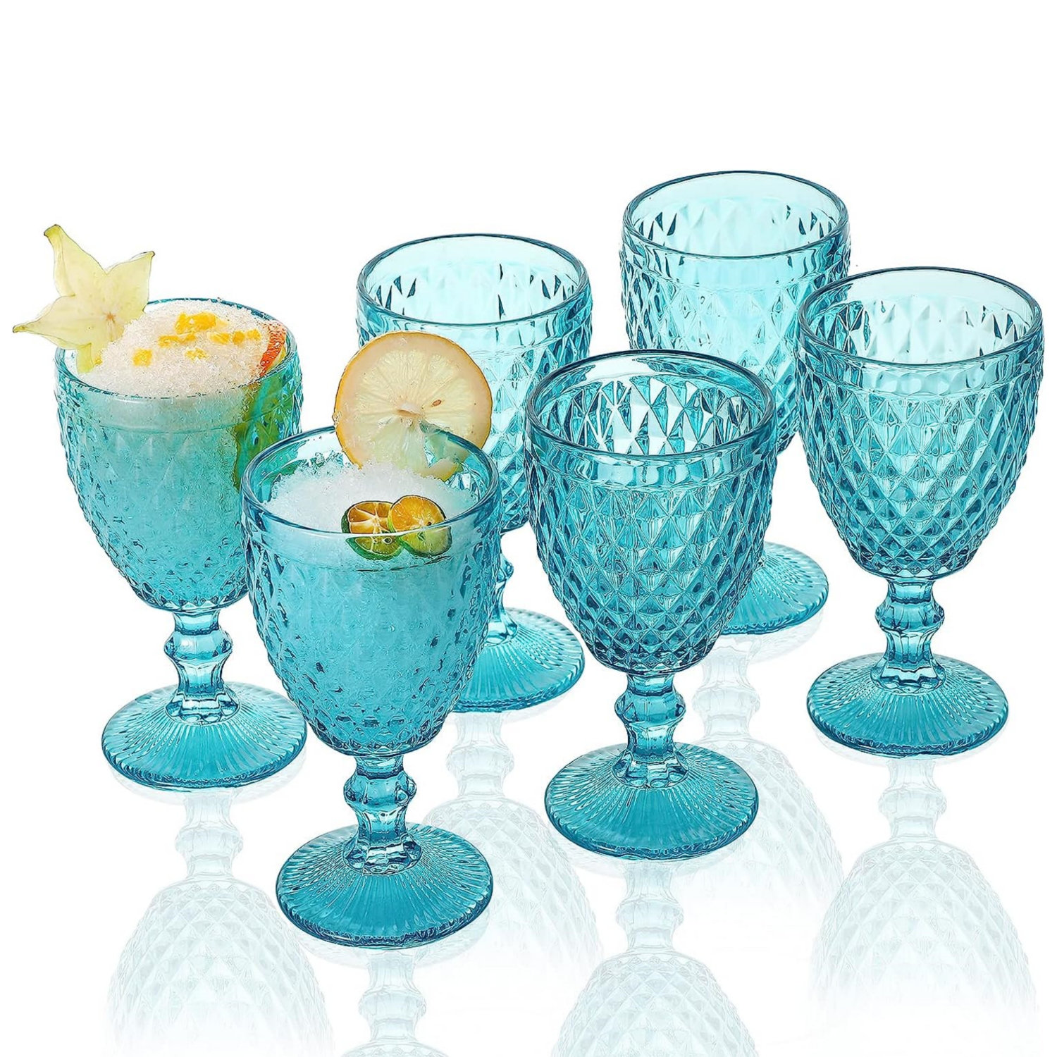 Clear Highball Drinking Glasses Set of 6 Fancy Cups 11 Oz with Diamond  Pattern