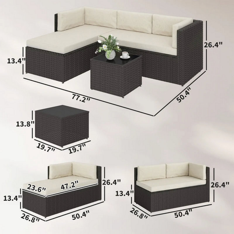 Outdoor Garden Conversation Furniture Set,3 Piece Garden Furniture Set, Beige/Dark Brown