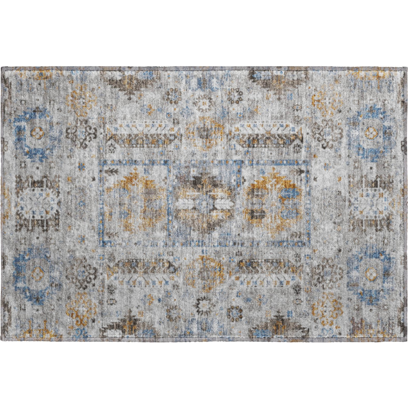Premium Machine Washable Mayfield AMF2198 bohemian Rug, 1'8" x 2'6", Gray