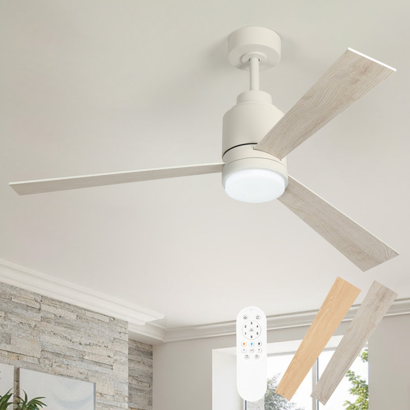 Karlena 52" W Dimmable Ceiling Fan with Light and Reversible Blades, White