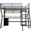 Lit mezzanine double en métal pleine grandeur avec bureau intégré, garde-robe ouverte et rangement à DEL pour une chambre d'étude, installation moderne