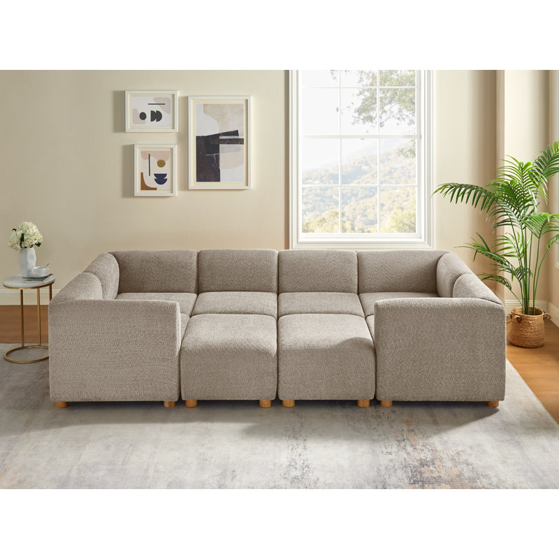8-Piece Sectional Couch Upholstered Sectional Sofa, Camel Polyester