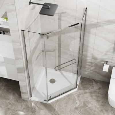 Neo-Angle Frameless Shower Door 36 In. D X 36 In. W X 72 In. H Corner Shower Enclosure With Clear SGCC Tempered Glass Pivot Shower Door In Finish