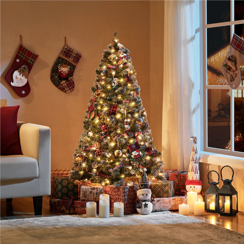 Arbre de Noël artificiel givré décoré de pommes de pin, 4.5', Illuminée