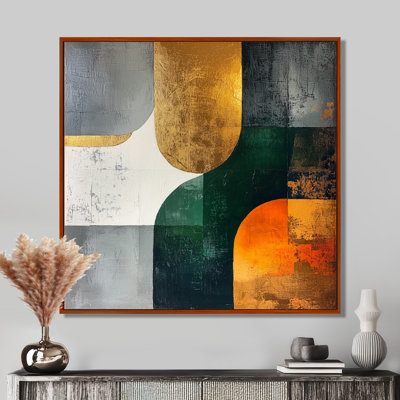 Nuallan Geometric Gold Green And Grey Pure Form I - abstract geometric Wall Art