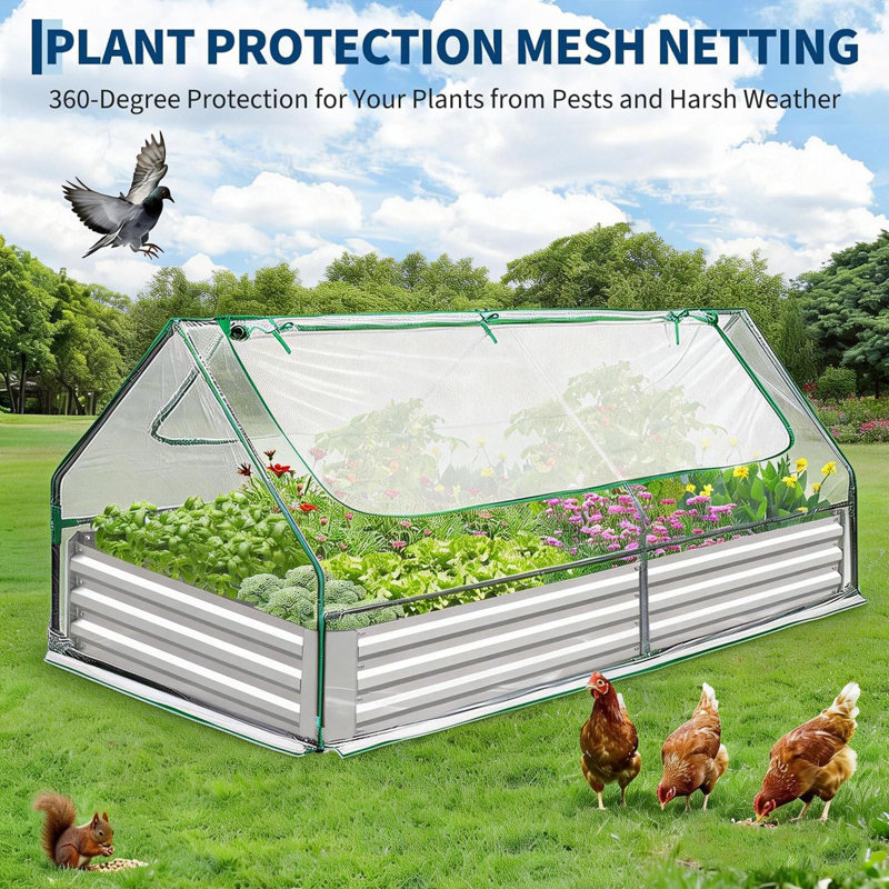 Boîte à fleurs en métal galvanisé avec couvercle transparent pour légumes et fleurs, H 12 po x l 72 po x P 34 po, Argent