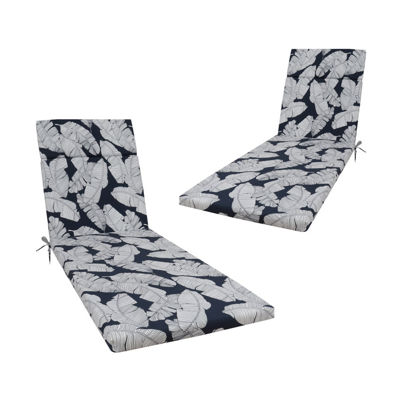 2 Pcs Set Indoor/Outdoor Chaise Lounge Chair Cushion Outdoor Furniture Cushion With Ties, Patio Seat Cushion For Lawn,Pool & Beach,75" X 22.8" X 2" (/Leaf)
