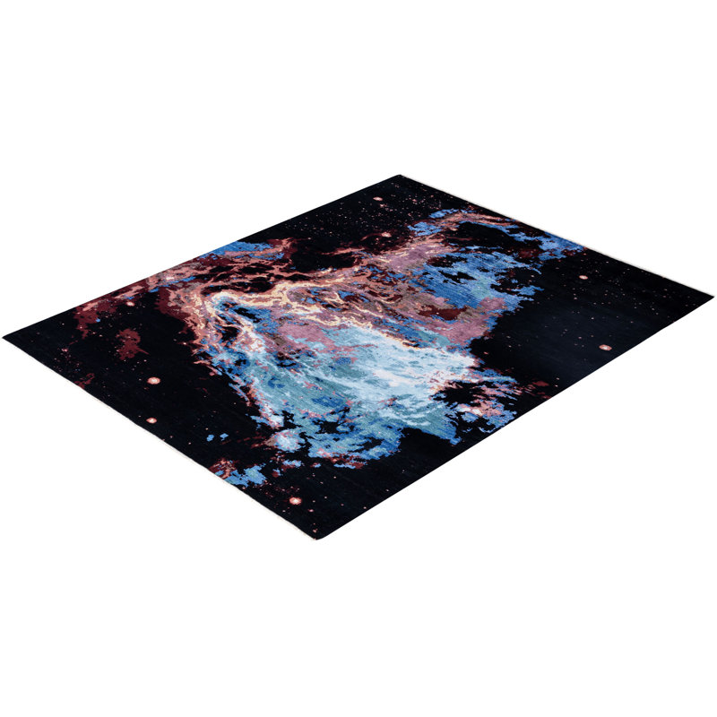 Tapis unique noué à la main noir de 8 pi 2 po x 10 pi 2 po Odom