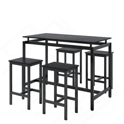5 Pieces Counter Height Dining Set, Black Pub Table with 4 Bar Stools, Breakfast Bar Table and Chairs Set for Kitchen & Small Spaces