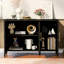 Buffet ondulé à 3 portes avec pieds en pin massif, armoire de rangement à finition peinte de style américain pour le salon, le vestibule, la cuisine et le bureau personnel.-121089146