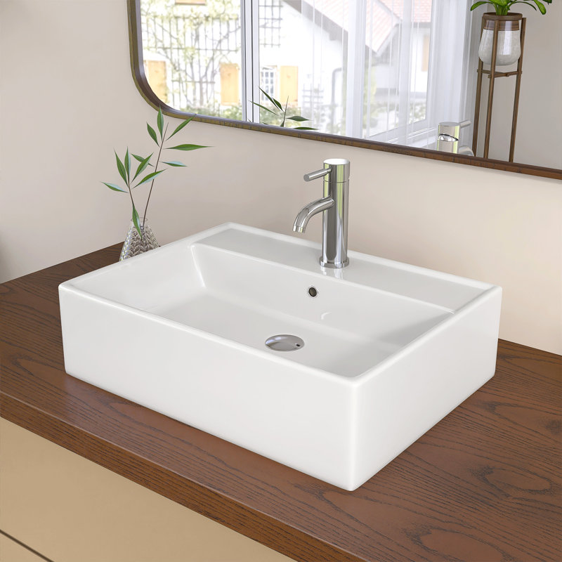 22,5 po X 15,75 po Petit évier rectangulaire en céramique à fixation murale avec trou pour robinet central en blanc