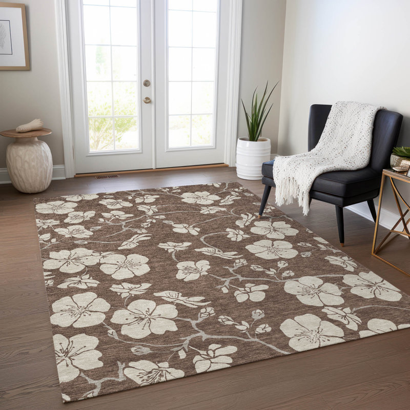 Ensa Brown Washable Indoor-Outdoor Rug - , 3' x 5'